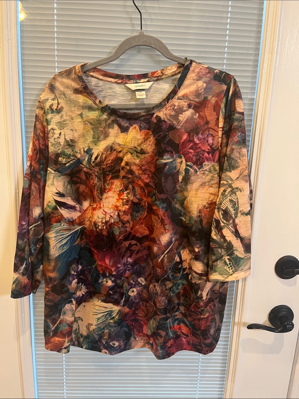 CJ Banks Multicolor Floral Abstract Long Sleeve Top